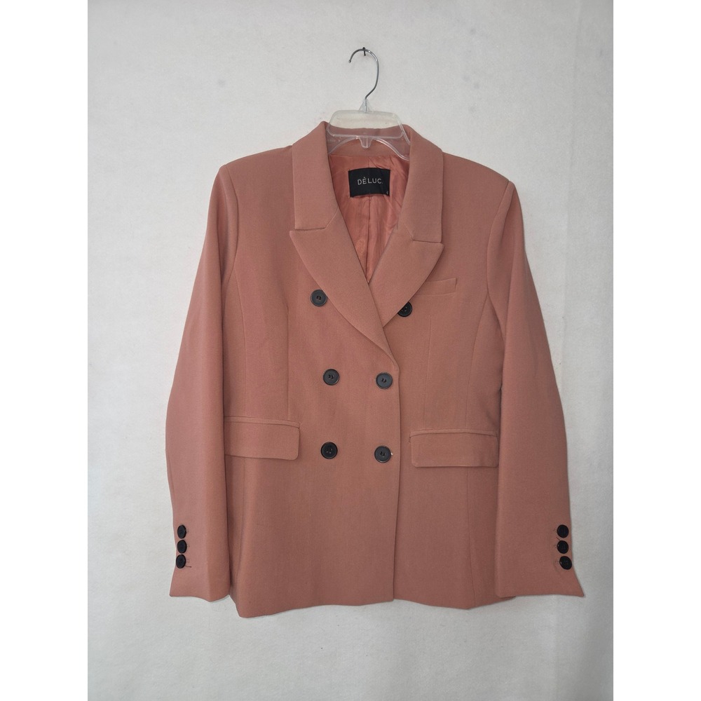 DÈLUC Double Breasted Blazer Women Size L Rose Pink Tailored Lined  Pocket 6408D